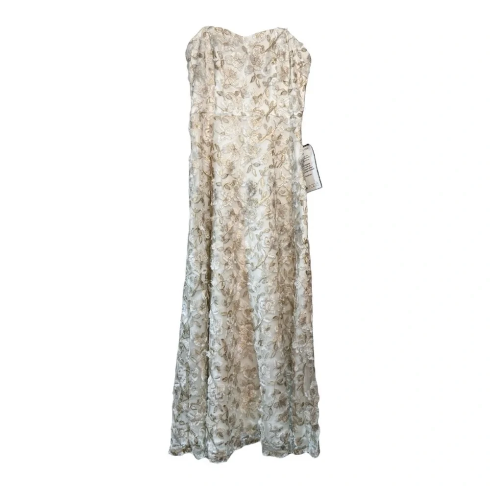 ADRIANNA PAPELL Floral Embroidered Strapless Fit & Flare Dress NWT - Picture 2 of 8